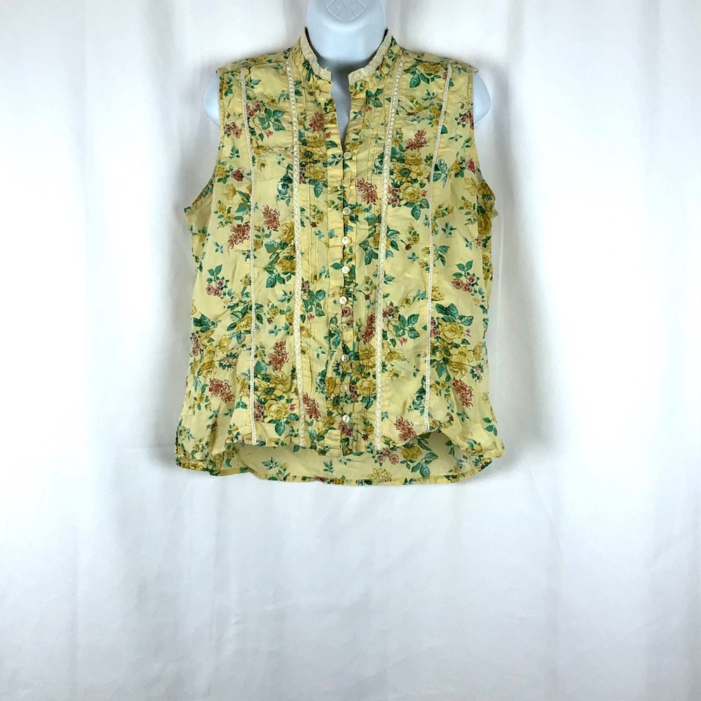 Lemon Grass Cotton button front tank top L